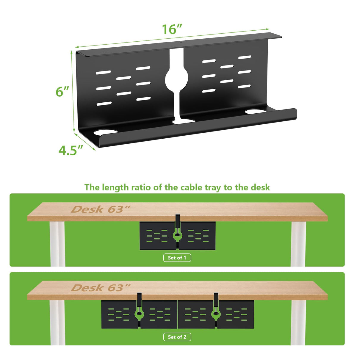 Under Desk Cable Management Tray and Metal Cord Organizer