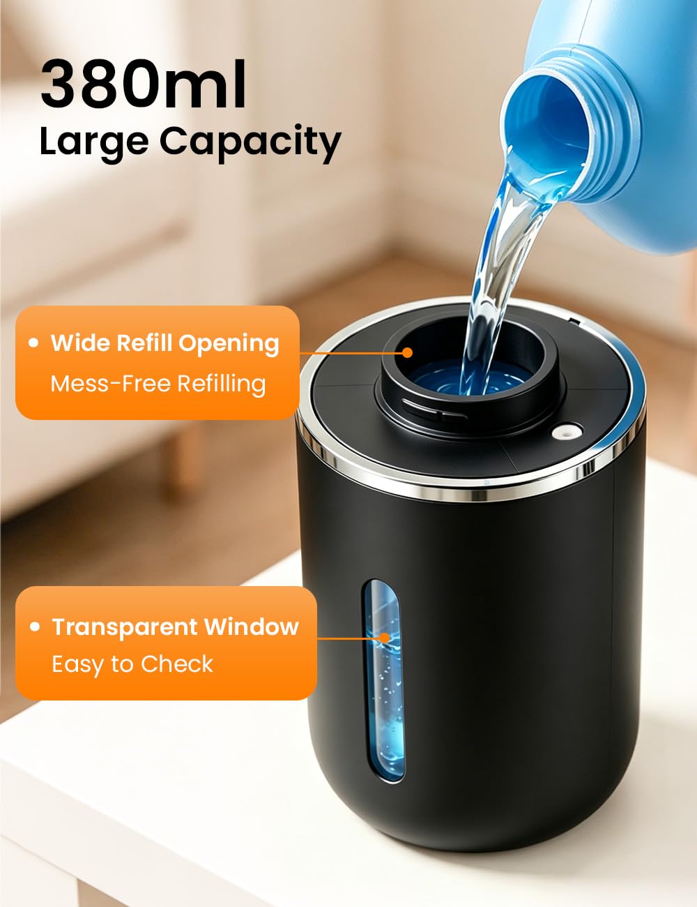 Automatic Soap Dispenser Touchless, USB Rechargeable Hand Soap Dispenser, 4 Adjustable Soap Levels, IPX5 Waterproof, 12.8oz/380ml, Countertop or Wall Mounted for Bathroom and Kitchen, White Liquid