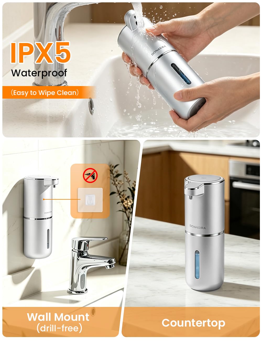 Automatic Soap Dispenser Touchless, USB Rechargeable Hand Soap Dispenser, 4 Adjustable Soap Levels, IPX5 Waterproof, 12.8oz/380ml, Countertop or Wall Mounted for Bathroom and Kitchen, White Liquid