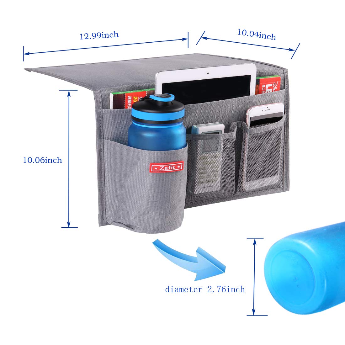 Zafit Bedside Storage Organizer - 6 Pockets, Table Cabinet Caddy for Remotes, Phone, Glasses (Grey) 6 Pockets-Grey