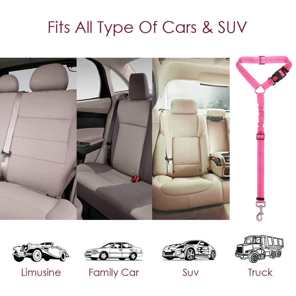Lukovee Dog Car Seat Belt, 2 Pack, Headrest Restraint, Headrest A.Fluorescent Pink Headrest, 2 Pcs