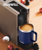 SUNWILL Insulated Coffee Mug, Stainless Steel 14 oz, Splash-Proof Lid Powder Coated Navy Blue 14 Ounces
