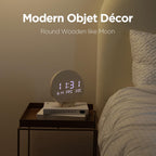 mooas Wood Moon Cordless Mini Digital LED Wall Clock, Date, Temperature Wood Moon (Cordless Mini)