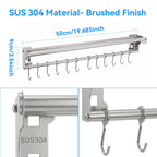 Stainless Steel Kitchen Utensil Holder with Hooks & Paper Towel Rack – Wall Mounted Organizer for Knives, Spoons,Spatula&Towels (19.658 inches+10 Hooks) 19.658 inches+10 Hooks