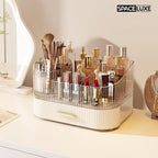 Large Makeup Organizer with Drawers, 360° Rotating Brush Holder Cream White 3-layer