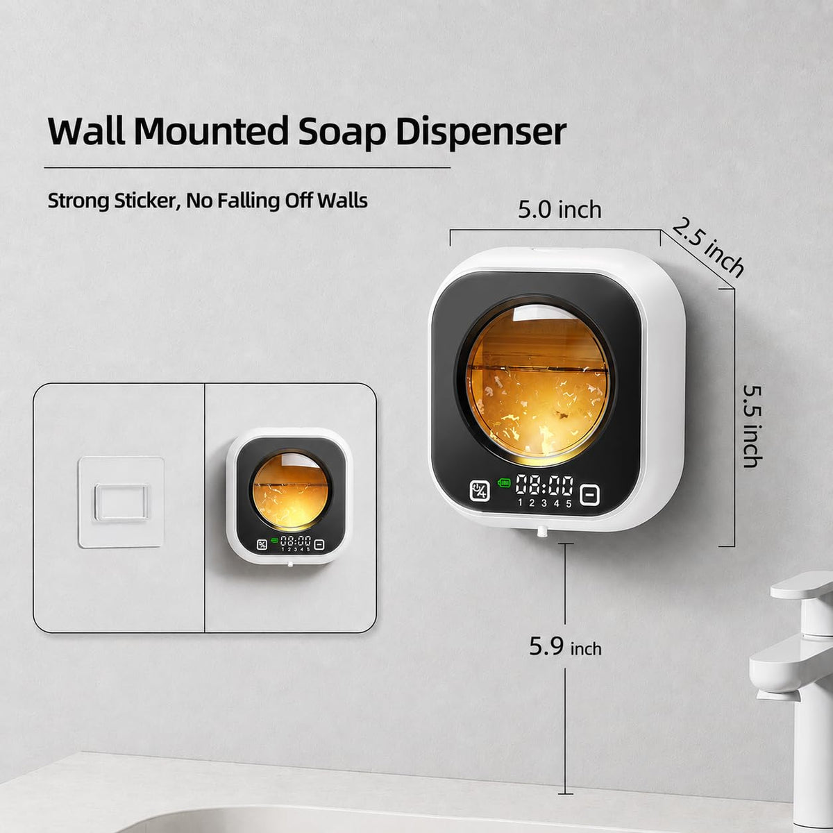 Automatic Soap Dispenser Touchless, Wall Mount, Rechargeable, Mood Lighting Black