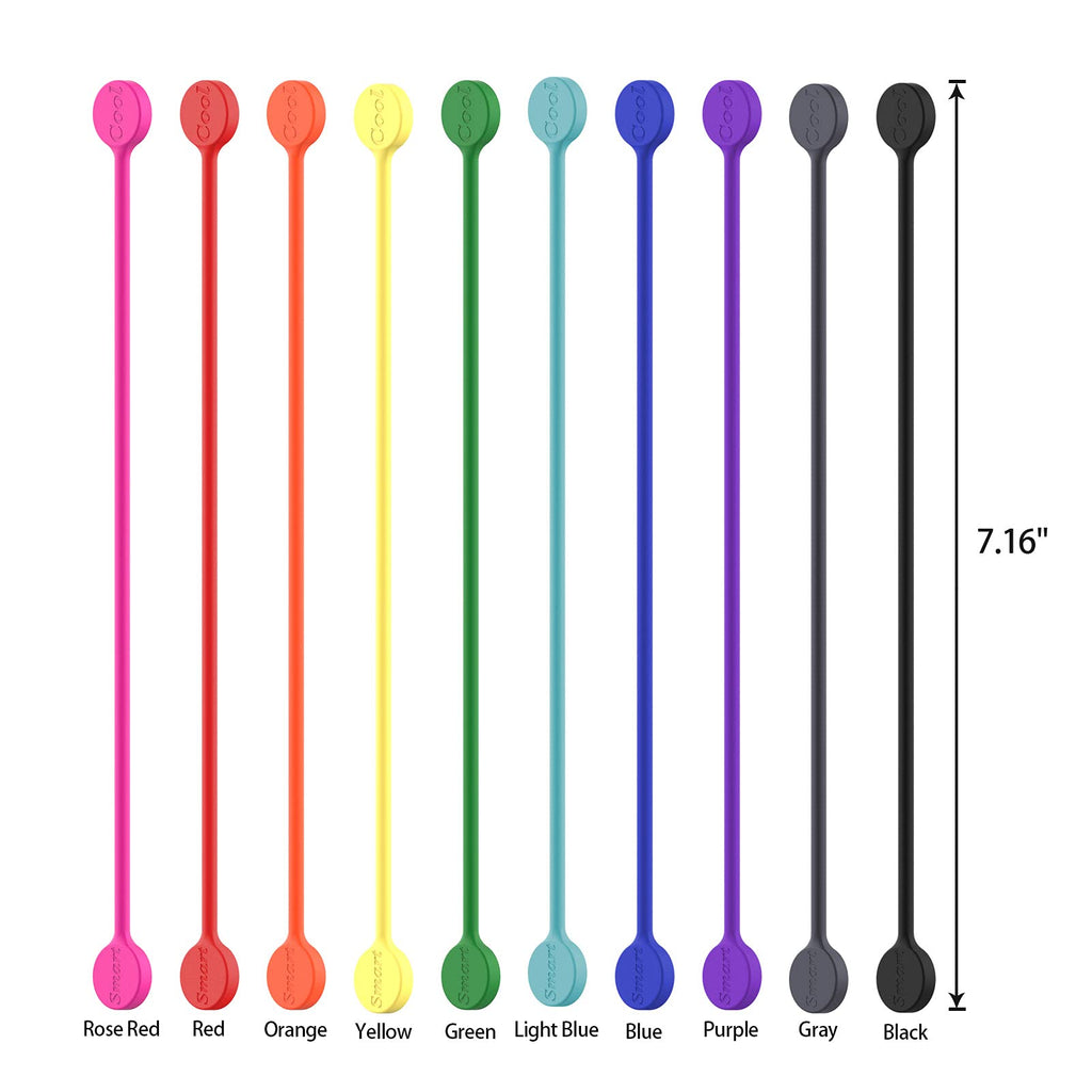 SMART&COOL Reusable Silicone Magnetic Cable Ties, Multicolored, 20-Pack