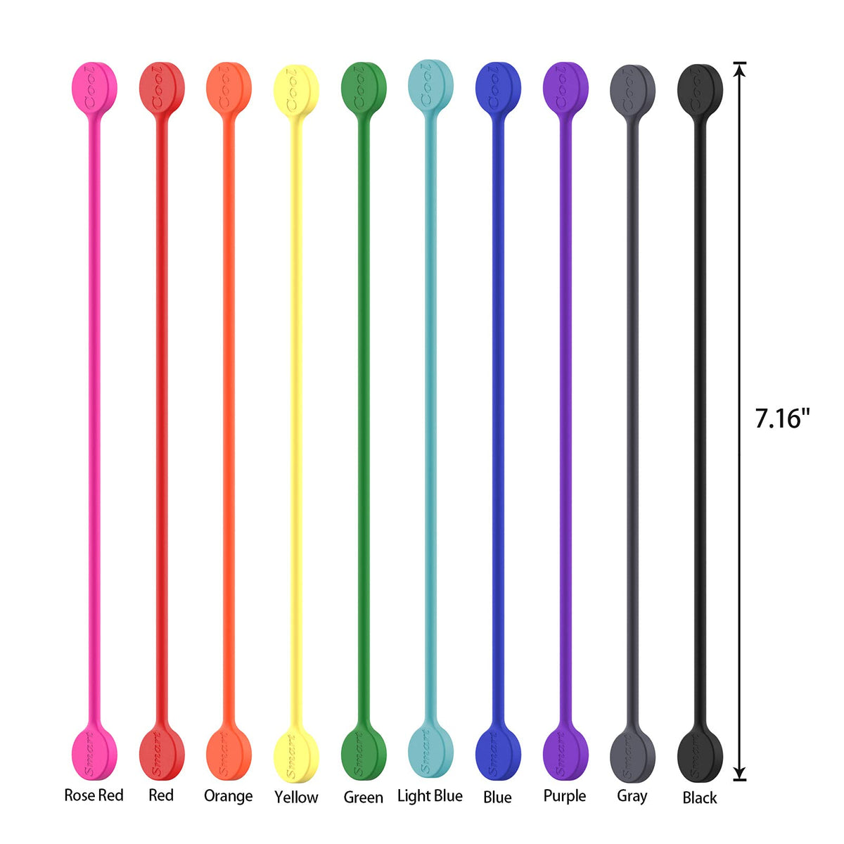 SMART&COOL Reusable Silicone Magnetic Cable Ties, Multicolored, 20-Pack