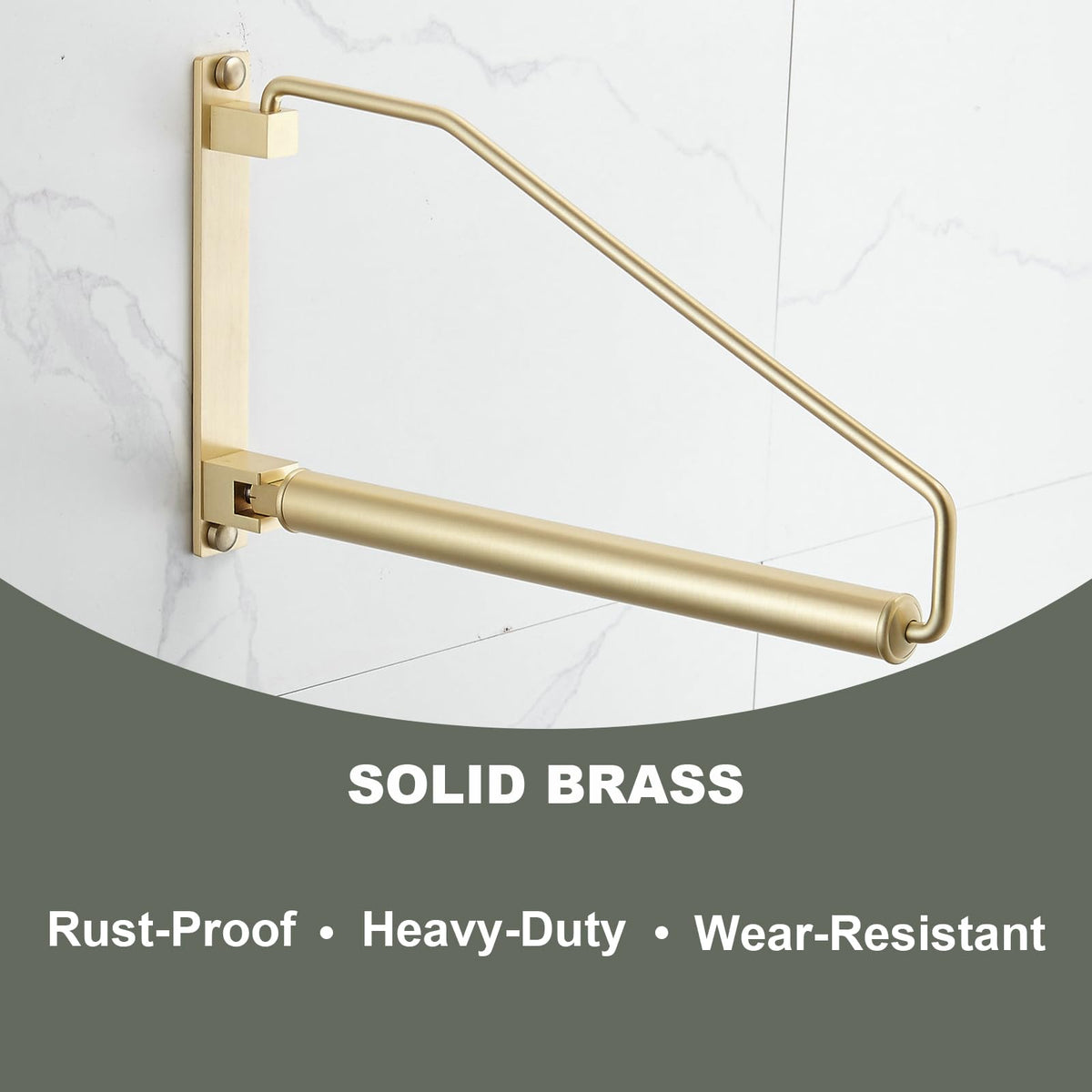 NEWRAIN Folding Wall Mounted Clothes Hanger Rack Clothes Hook Solid Brass with Swing Arm Holder Clothing Hanging System Closet Storage Organizer Heavy Duty Drying Rack Wall Mount,Brushed Gold Triangle Brushed Gold