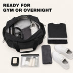 Foldable Travel Duffel Bag,Packable Weekender Bag with Luggage Sleeve, 35L-45L Expandable Overnight Carry-On Tote with Padded Shoulder Strap, Lightweight Nylon Extra Bag for Travel