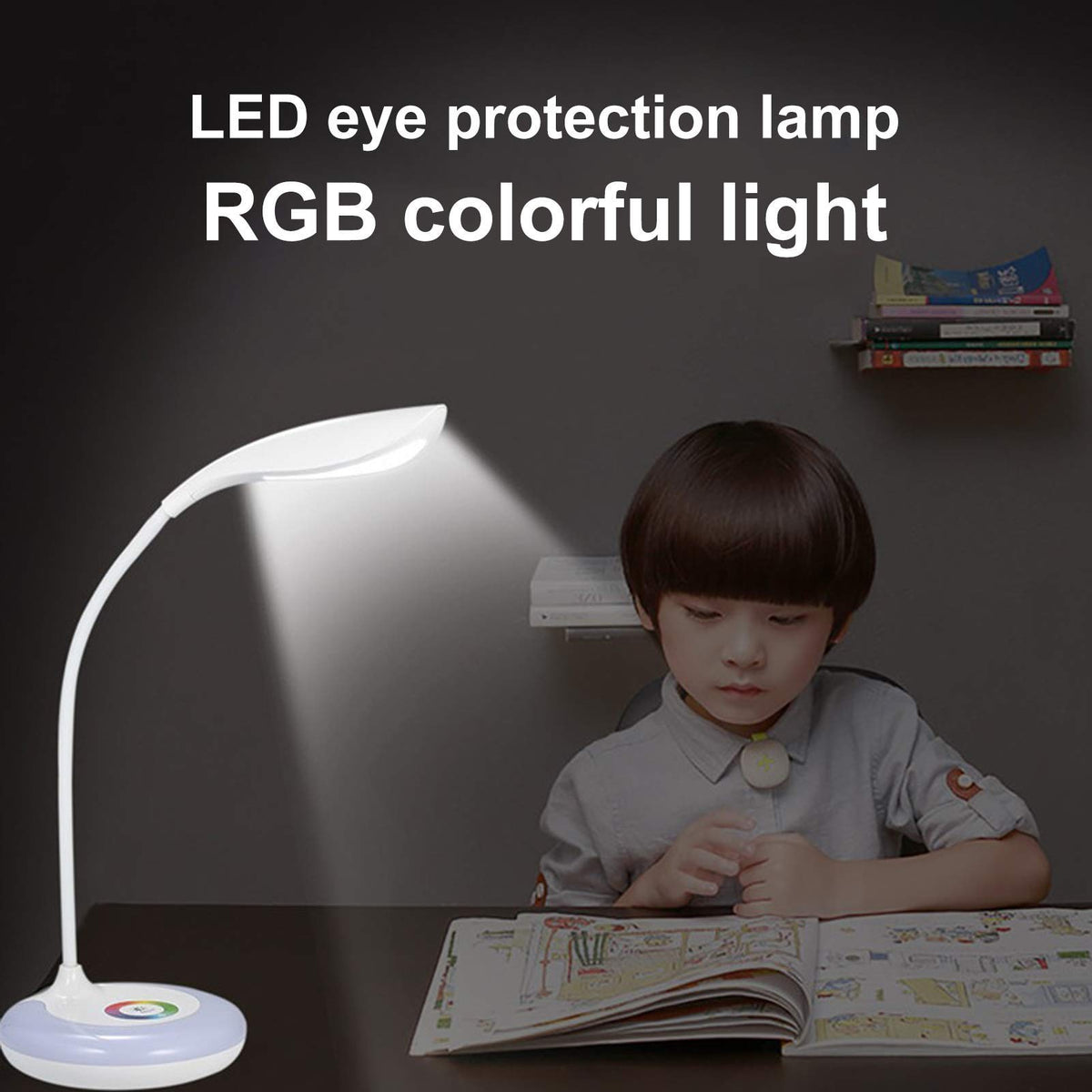 LED Desk Lamp, Night Light Battery Operated Table Light Dimmable Eye Caring Reading Desk Light RGB Dimmable Office Lamp Desktop Supplies