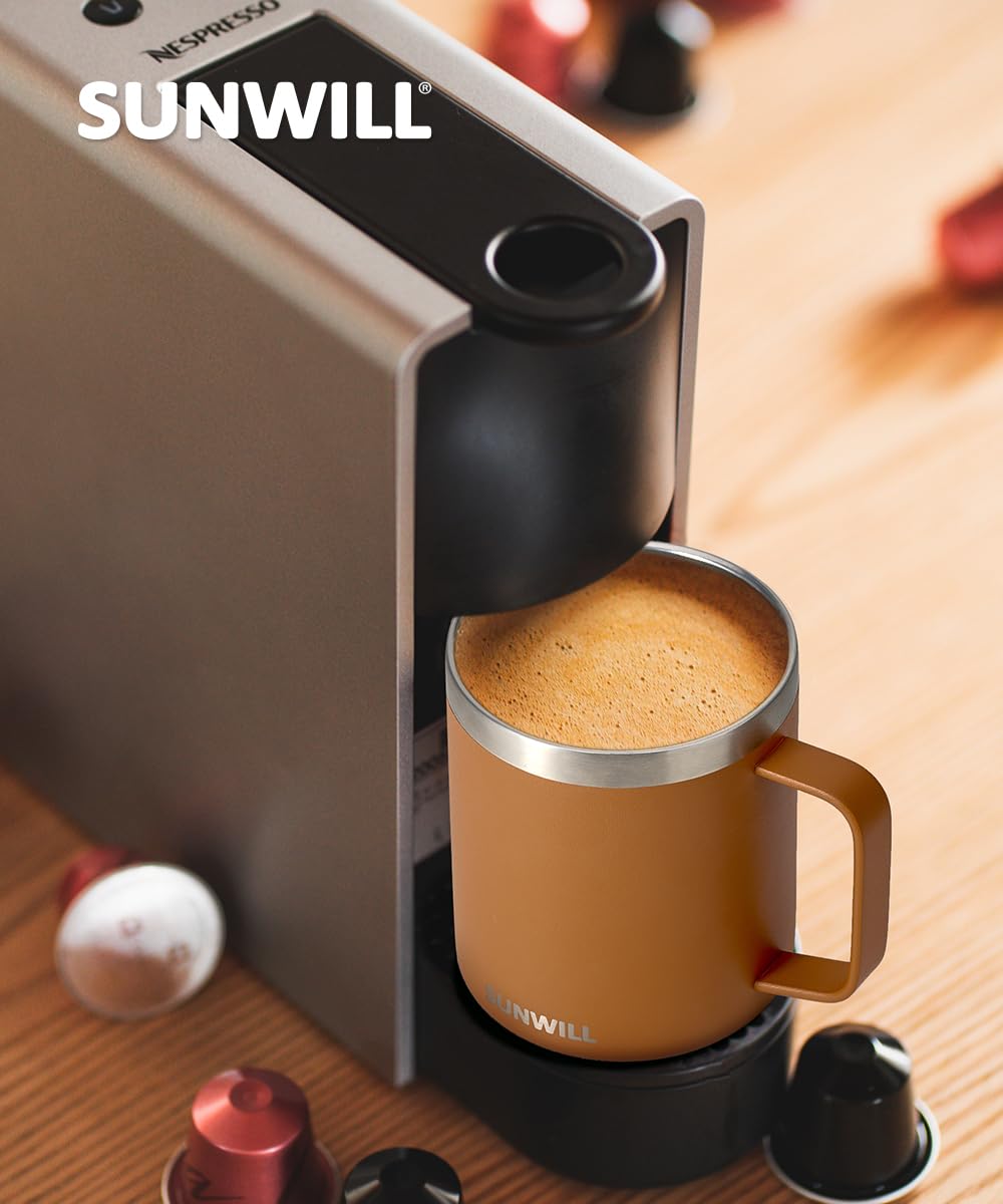 SUNWILL Insulated Coffee Mug, Stainless Steel 14 oz, Splash-Proof Lid Powder Coated Navy Blue 14 Ounces