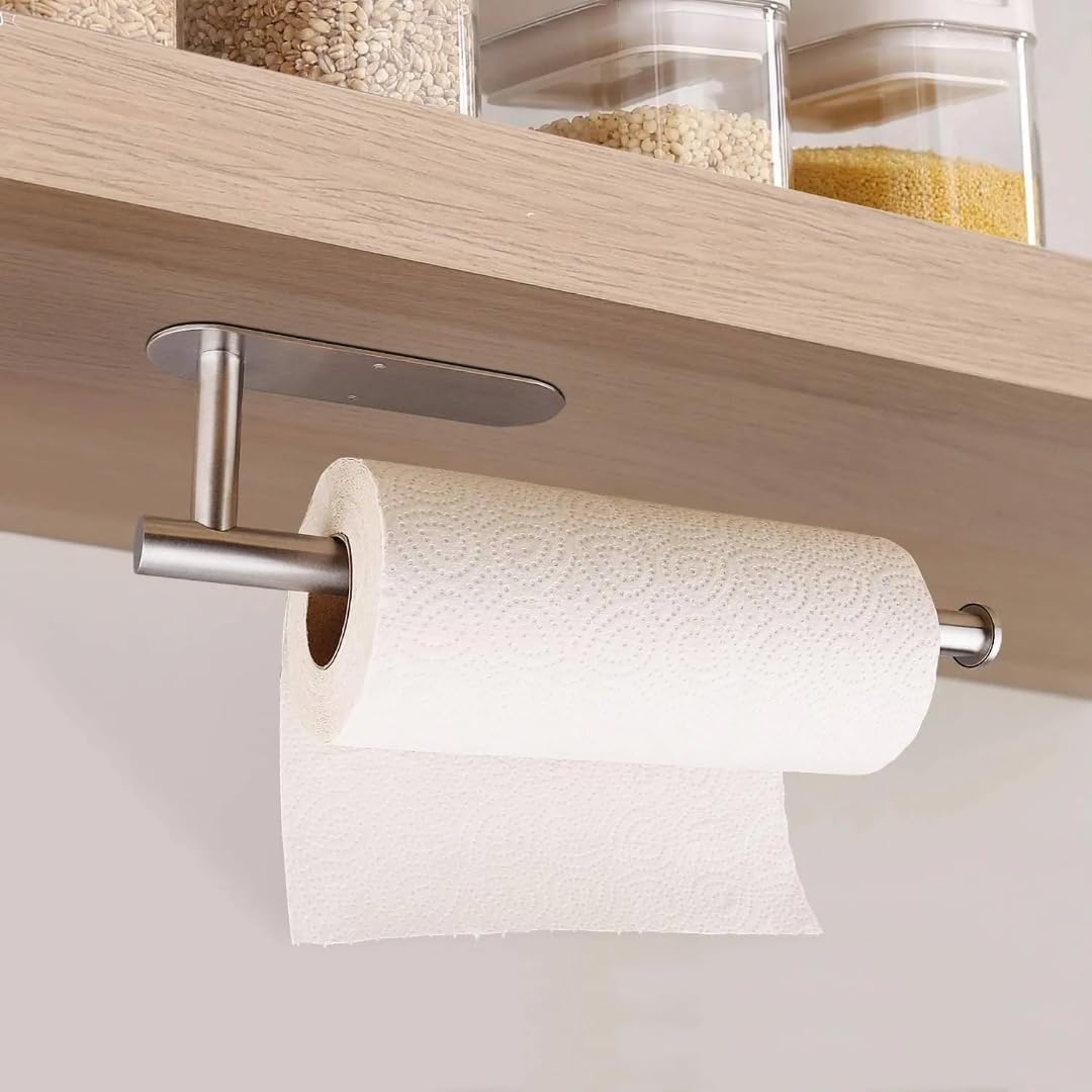 Paper Towel Holders for Kitchen,Paper Towels Bulk- Self-Adhesive Under Cabinet,Both Available in Adhesive and Screws,Stainless Steel,1pack