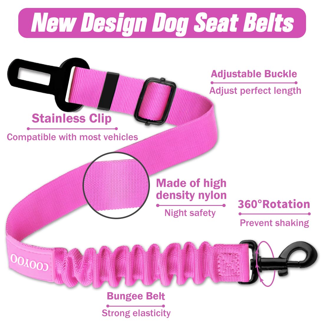 COOYOO Dog Seat Belt,3 Piece Set Retractable Dog Car Harness Adjustable for Vehicle Nylon Pet Safety Heavy Duty & Elastic Set 03-Black+Blue