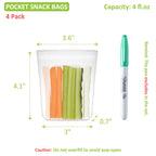 100% Silicone Mini Ziplock Reusable Pocket Snack Bags 4oz, BPA Free, 4 Pack Tranlucent | 4oz | 4 Pack