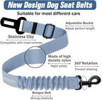 COOYOO Dog Seat Belt,3 Piece Set Retractable Dog Car Harness Adjustable for Vehicle Nylon Pet Safety Heavy Duty & Elastic Set 03-Black+Blue