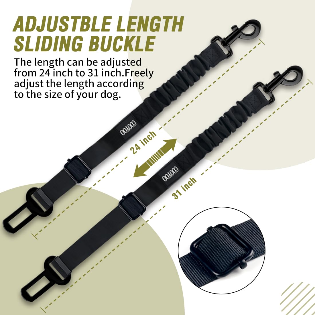COOYOO Dog Seat Belt,3 Piece Set Retractable Dog Car Harness Adjustable for Vehicle Nylon Pet Safety Heavy Duty & Elastic Set 03-Black+Blue