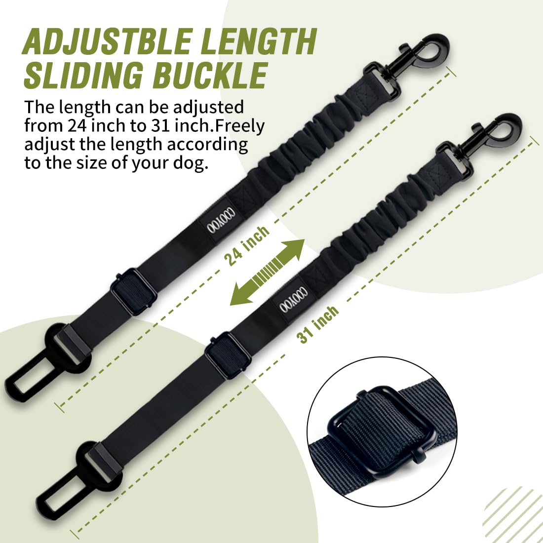 COOYOO Dog Seat Belt,3 Piece Set Retractable Dog Car Harness Adjustable for Vehicle Nylon Pet Safety Heavy Duty & Elastic Set 03-Black+Blue