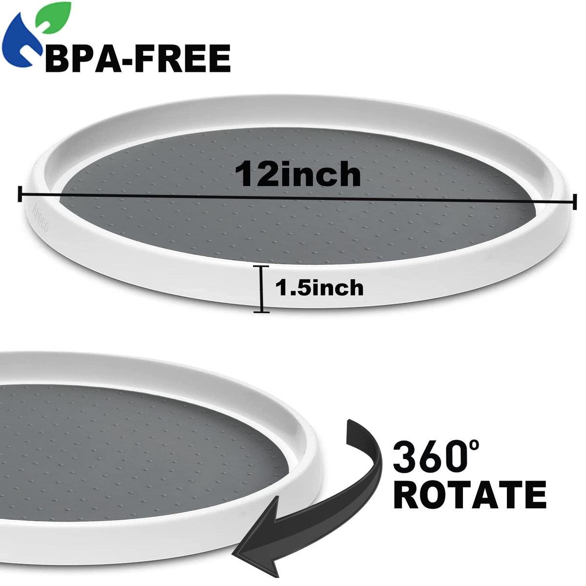 Set of 2, 12 Inch Non-Skid Lazy Susan Organizer, Pantry Lazy Susan Turntable for Cabinet, Kitchen Cabinet Organizer, Pantry Organization and Storage -Size- 12"x1.5" 12 Inch/2 Pack