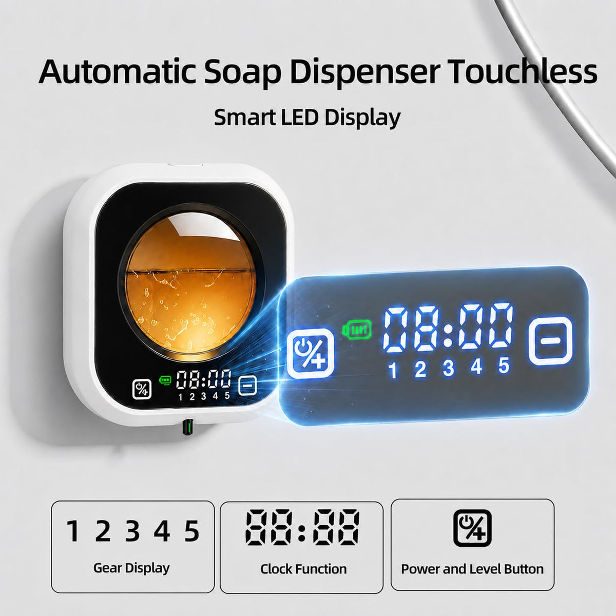 Automatic Soap Dispenser Touchless, Wall Mount, Rechargeable, Mood Lighting Black