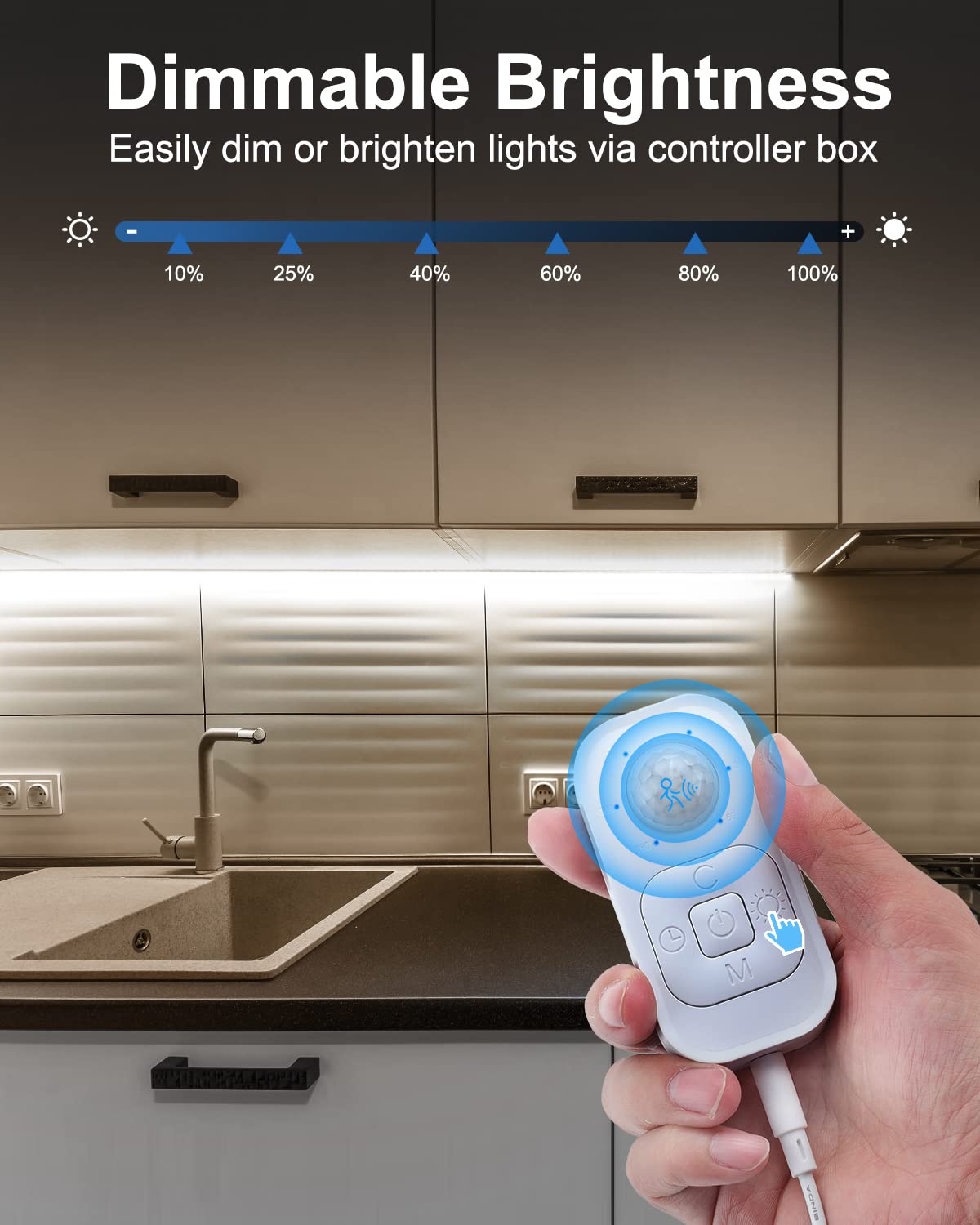 Motion Sensor Led Light Strip - Under Cabinet Lighting with Power Adapter Cold White 16.4ft
