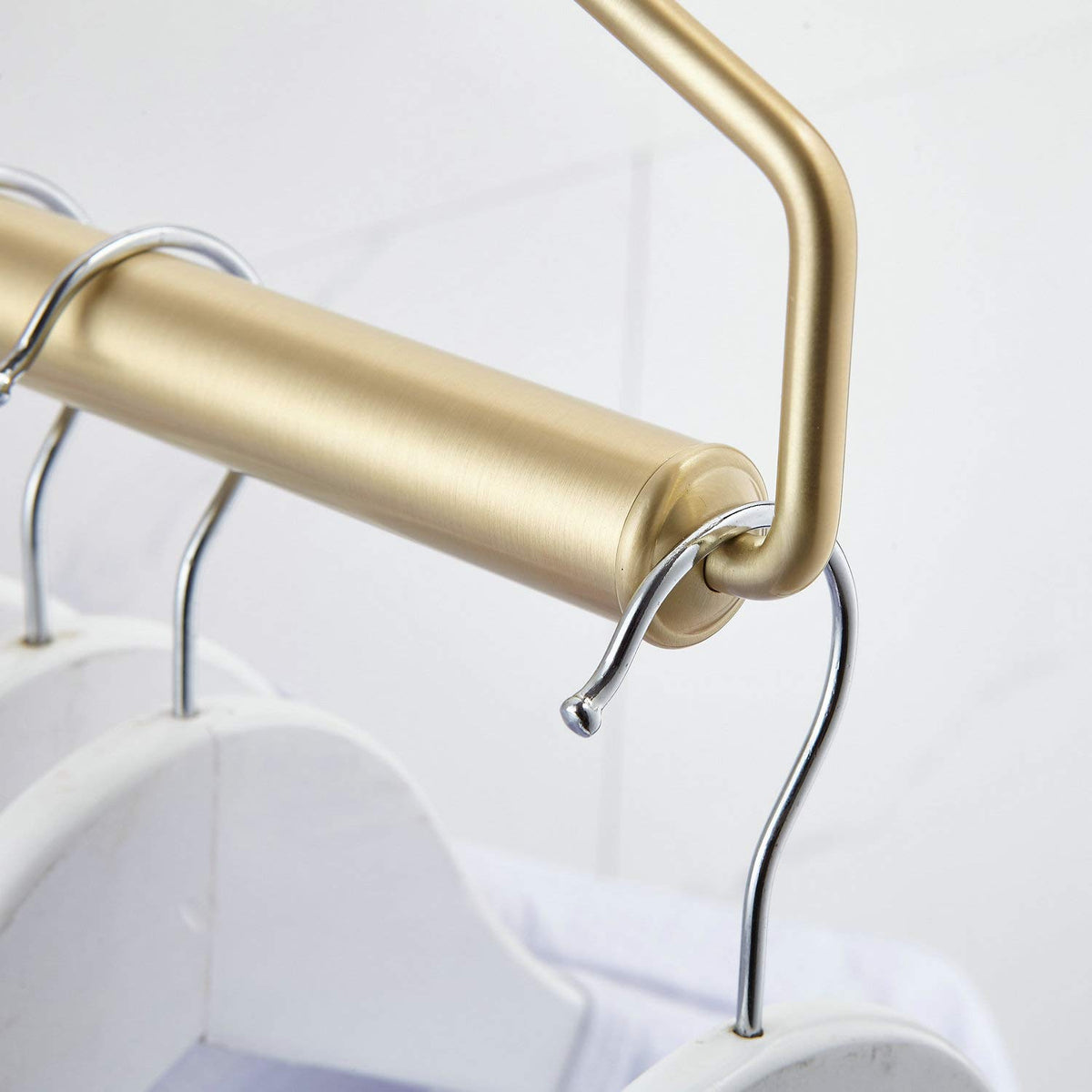 NEWRAIN Folding Wall Mounted Clothes Hanger Rack Clothes Hook Solid Brass with Swing Arm Holder Clothing Hanging System Closet Storage Organizer Heavy Duty Drying Rack Wall Mount,Brushed Gold Triangle Brushed Gold