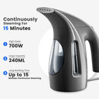 HiLIFE Steamer for Clothes, Portable Handheld Design, 240ml Big Capacity, 700W, Strong Penetrating Steam, Removes Wrinkle, for Home, Office(ONLY FOR 120V)-Black 1-Black