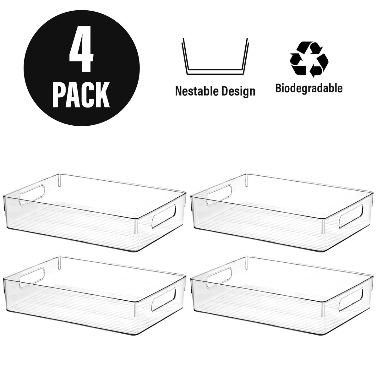 Clear Plastic Storage Bins, Pantry Organizers and Storage, Kitchen Organization and Storage Containers Bins for Organizing, Fridge, Freezer, Bathroom, Pantries, Medicine Cabinet Organizer Bin 4 10.8 X 7.9 X 3.4