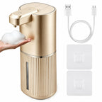 Automatic Soap Dispenser, Foaming Soap Dispenser Touchless with Continuous Dispensing, 4-Level Adjustable, Rechargeable Hand Soap Dispensers, Wall Mounted or Countertop for Bathroom & Kitchen Gold
