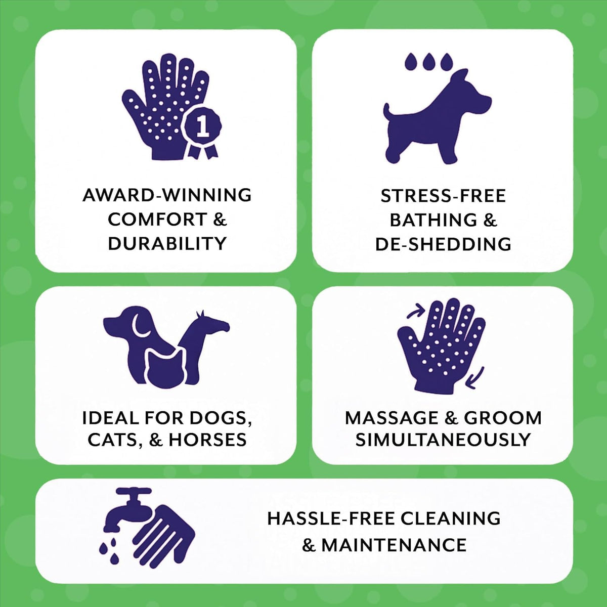 H HandsOn Pet Grooming Gloves - Patented #1 Ranked, Award Winning Shedding, Bathing, & Hair Remover Gloves - Gentle Brush for Cats, Dogs, and Horses (Mono Purple, Medium)
