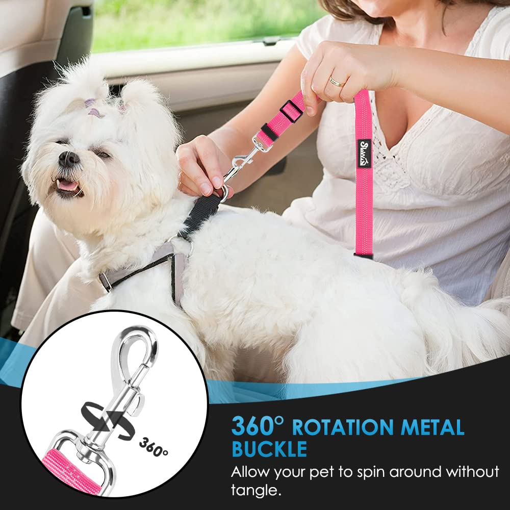 Lukovee Dog Car Seat Belt, 2 Pack, Headrest Restraint, Headrest A.Fluorescent Pink Headrest, 2 Pcs