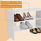 3-Tier Expandable White Shoe Rack Organizer for Closet, Stackable Shoe Racks Storage Shelf, Small Metal Wood Combination Shoe Shelves for Closets,Entryway,Front Door, Narrow Space,Hallway,8-16 Pairs 1 PACK(3-Tier）
