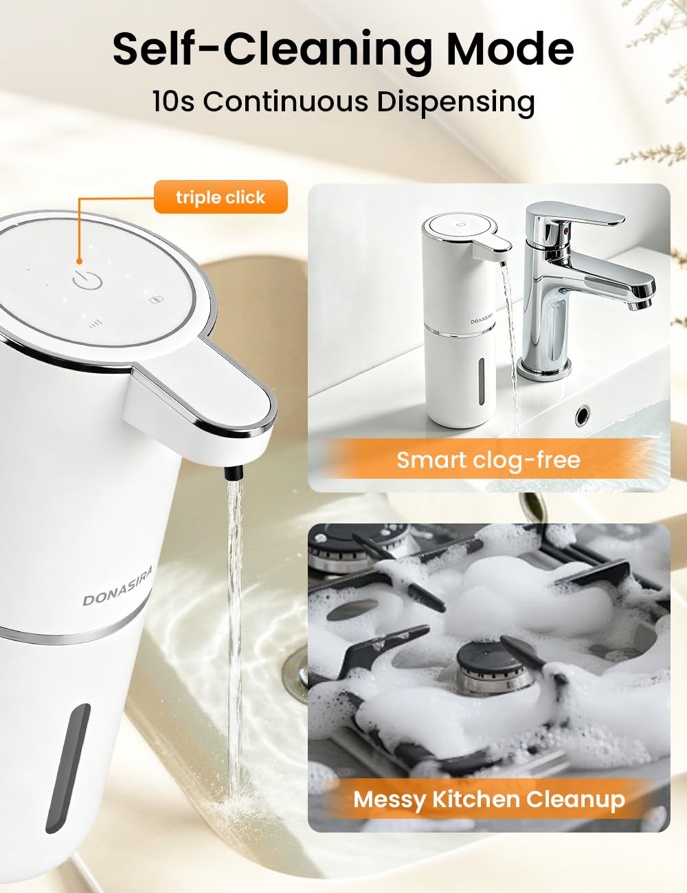 Automatic Soap Dispenser Touchless, USB Rechargeable Hand Soap Dispenser, 4 Adjustable Soap Levels, IPX5 Waterproof, 12.8oz/380ml, Countertop or Wall Mounted for Bathroom and Kitchen, White Liquid