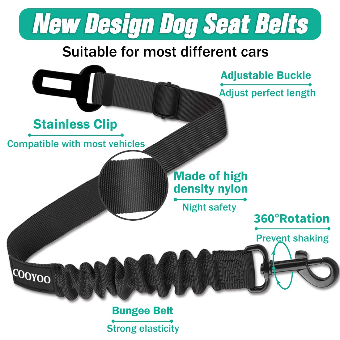COOYOO Dog Seat Belt,3 Piece Set Retractable Dog Car Harness Adjustable for Vehicle Nylon Pet Safety Heavy Duty & Elastic Set 03-Black+Blue