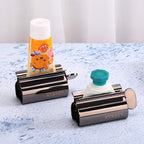 XYKEEY Toothpaste Tube Squeezer - Set of 2 Toothpaste Squeezer Rollers, Metal Toothpaste Tube Wringer Seat Holder Stand (Matt Black) Matt Black