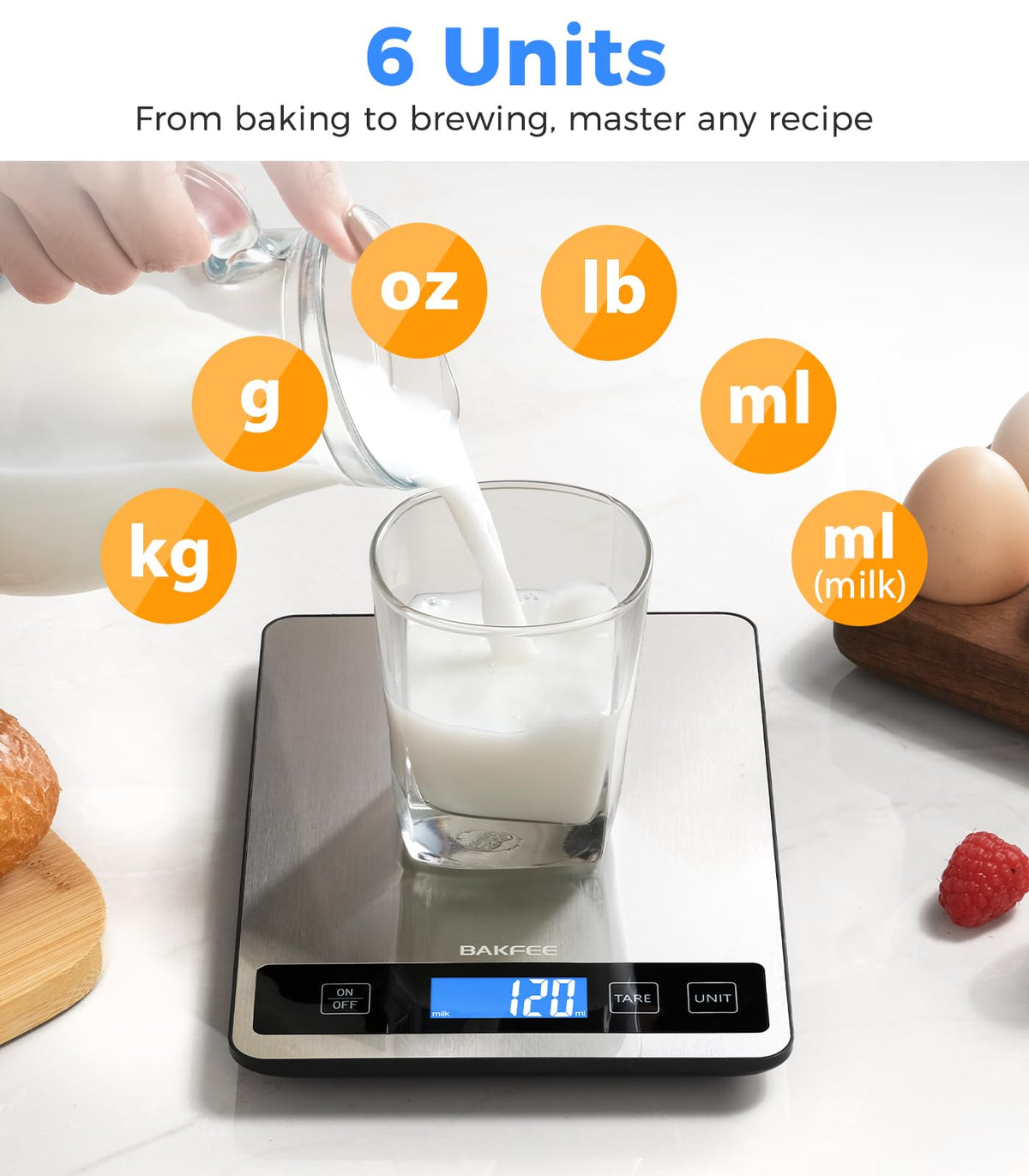 Food Scale, 33lb Rechargeable Kitchen Scale, 1g Precision, Black Rechargeable-Black