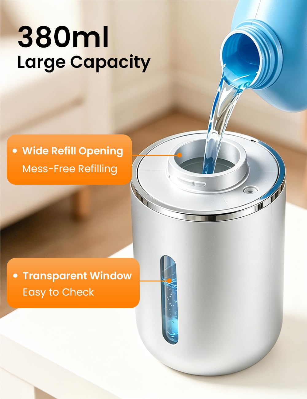 Automatic Soap Dispenser Touchless, USB Rechargeable Hand Soap Dispenser, 4 Adjustable Soap Levels, IPX5 Waterproof, 12.8oz/380ml, Countertop or Wall Mounted for Bathroom and Kitchen, White Liquid