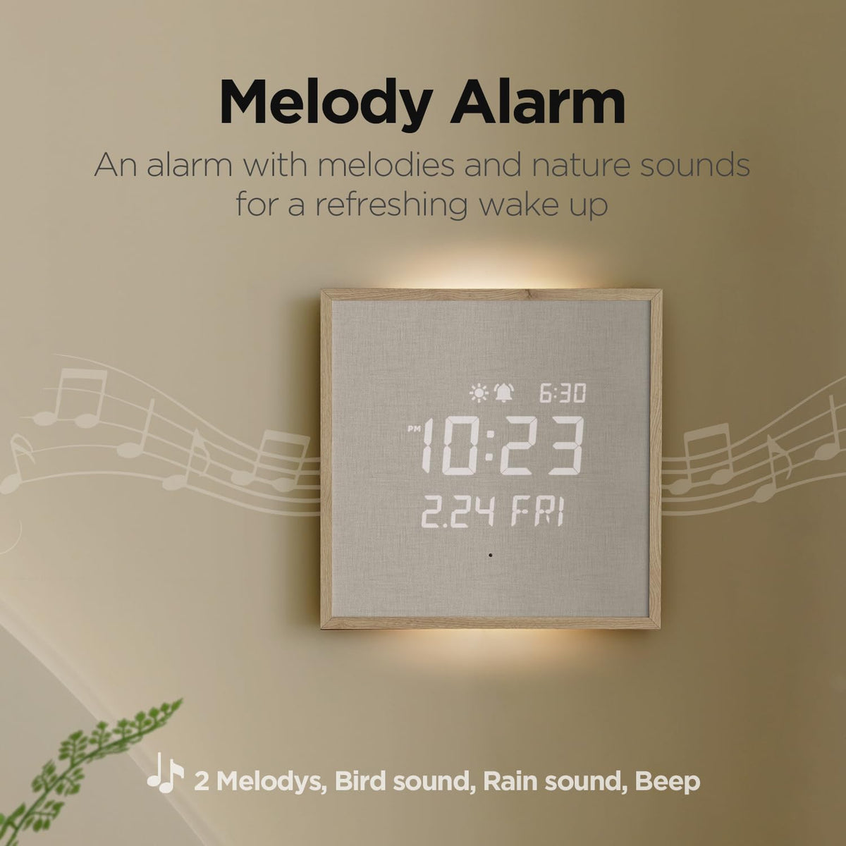 mooas Wood Moon Cordless Mini Digital LED Wall Clock, Date, Temperature Wood Moon (Cordless Mini)
