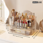 Large Makeup Organizer with Drawers, 360° Rotating Brush Holder Cream White 3-layer