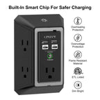 Wall Charger, Surge Protector, QINLIANF 5 Outlet Extender with 4 USB Ports Black 3U1C