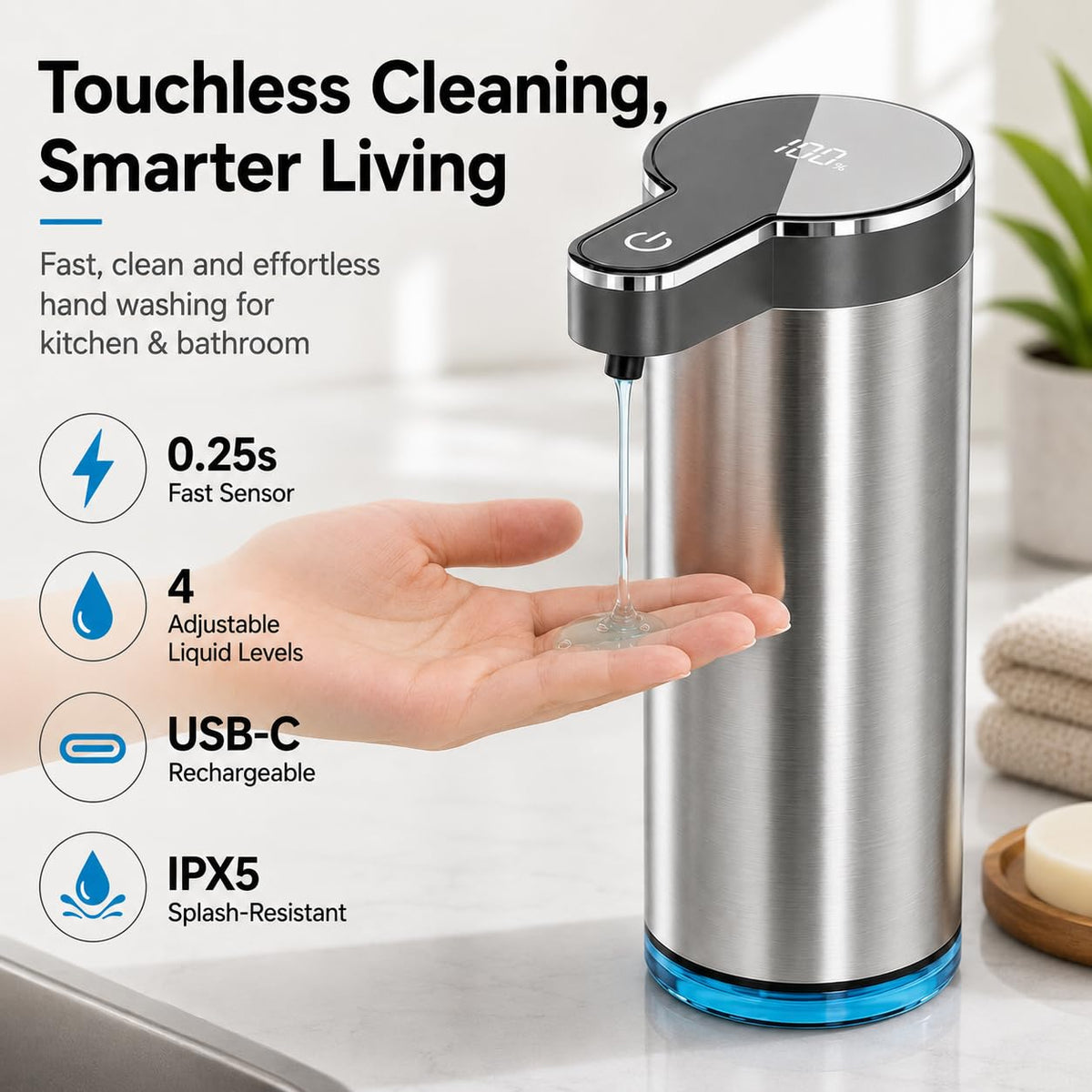 Automatic Foaming Soap Dispenser(IPX5 Waterproof, 12oz/350ml St-01 Foam Gray