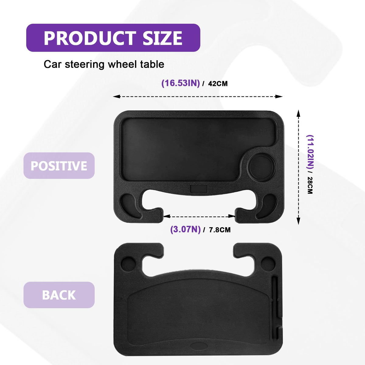 Multipurpose 2 in 1 Car Steering Wheel Desk Tray Laptop Mount and Food Table for Eating with Drink and Pen Holder Compatible with Most Vehicles (Black) black