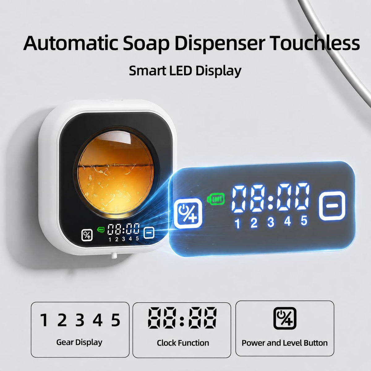 Automatic Soap Dispenser Touchless, Wall Mount, Rechargeable, Mood Lighting Black