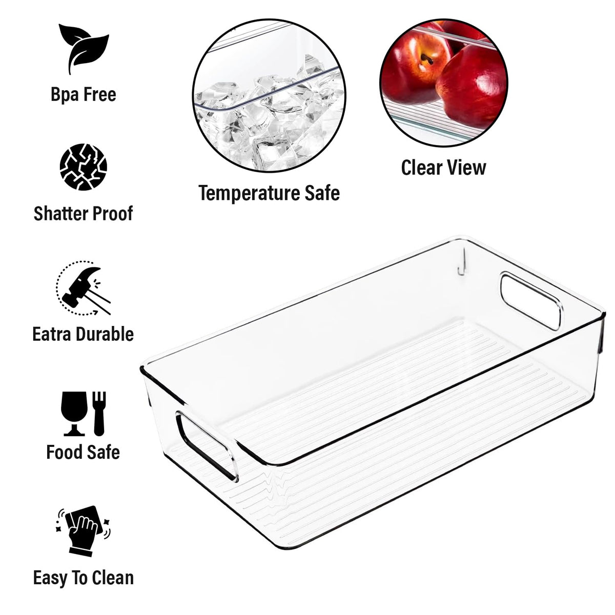 Clear Plastic Storage Bins, Pantry Organizers and Storage, Kitchen Organization and Storage Containers Bins for Organizing, Fridge, Freezer, Bathroom, Pantries, Medicine Cabinet Organizer Bin 4 10.8 X 7.9 X 3.4