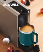 SUNWILL Insulated Coffee Mug, Stainless Steel 14 oz, Splash-Proof Lid Powder Coated Navy Blue 14 Ounces