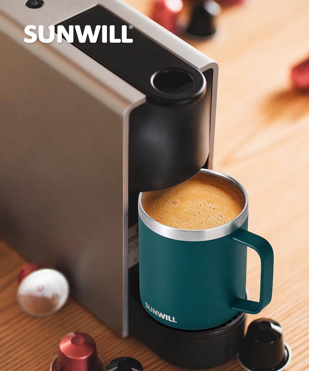 SUNWILL Insulated Coffee Mug, Stainless Steel 14 oz, Splash-Proof Lid Powder Coated Navy Blue 14 Ounces