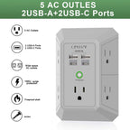 Wall Charger, Surge Protector, QINLIANF 5 Outlet Extender with 4 USB Ports Black 3U1C