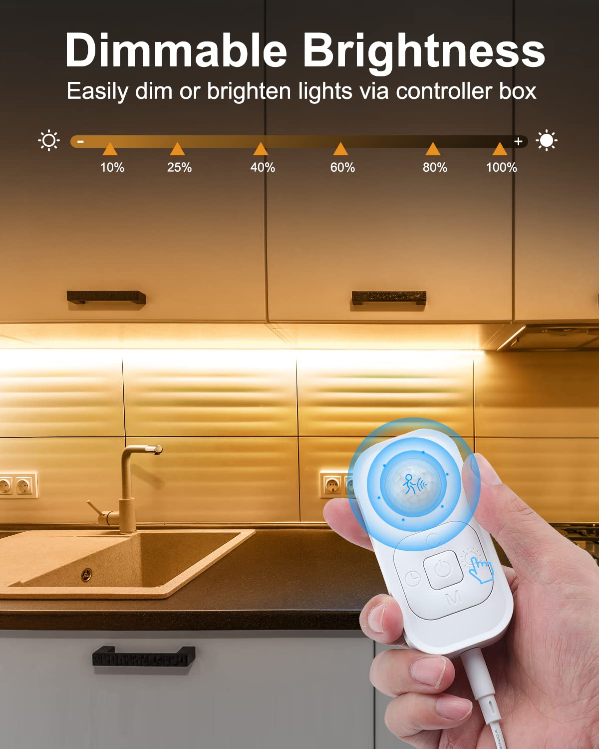 Motion Sensor Led Light Strip - Under Cabinet Lighting with Power Adapter Cold White 16.4ft