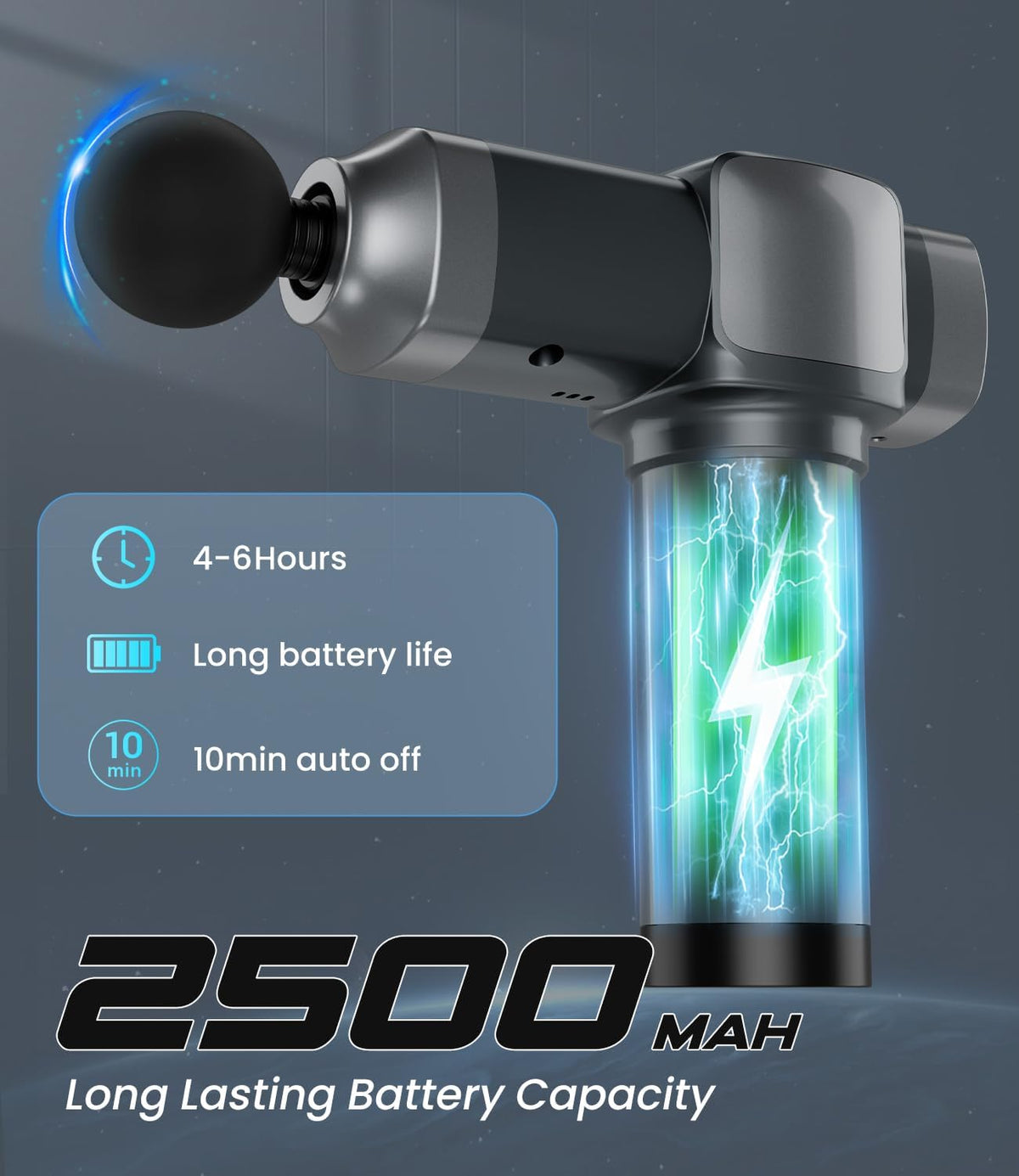 Deep Tissue Massage Gun, Portable Percussion Muscle Massager with 30 Speeds & 6 Attachments, Handheld Electric Back & Neck Massager for Pain Relief