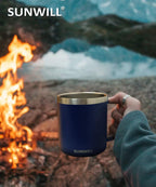 SUNWILL Insulated Coffee Mug, Stainless Steel 14 oz, Splash-Proof Lid Powder Coated Navy Blue 14 Ounces